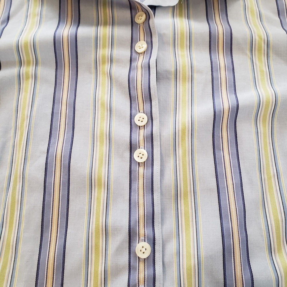 Talbots Long Sleeve Button Up Top Green Blue Striped Stretchy Career Size 4 - Picture 4 of 8